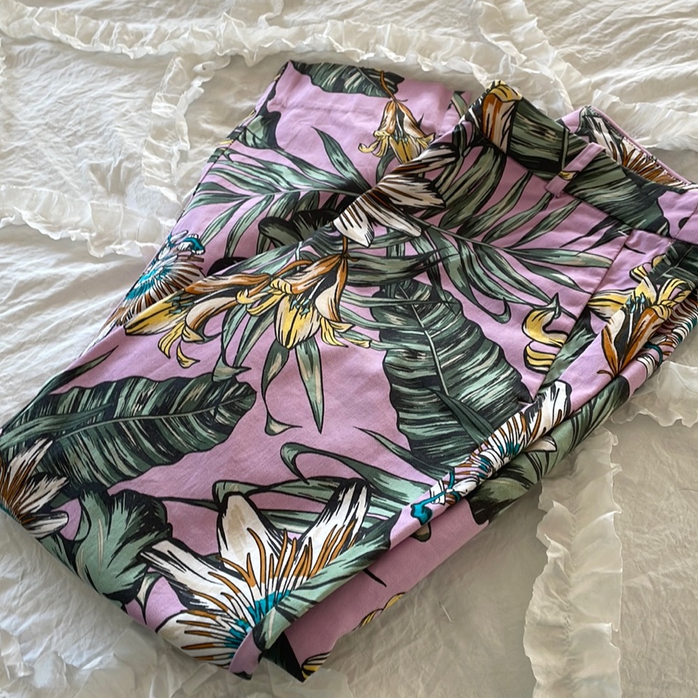 J Crew Printed Skimmer Pant Smoky Lilac Fern